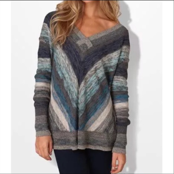 Free People Sweaters - Free People | Blue Deep V-neck Chevron Pullover